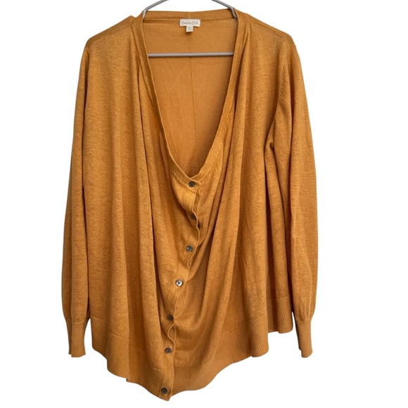 Garnet Hill Easy 100% Linen Drape Front Cardigan Gold Yellow Button Size M - Picture 1 of 5